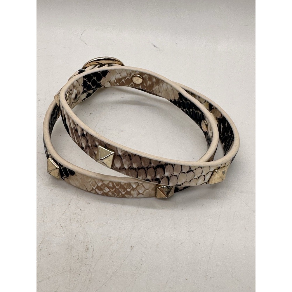Snake Print Wrap Bracelet Gold Studs Double Wrap Faux Leather Buckle